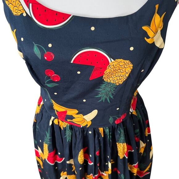 MODCLOTH Dress Medium Midi Retro x COLLECTIF Lauren Polka Fruit Tropical RARE - Picture 1 of 14